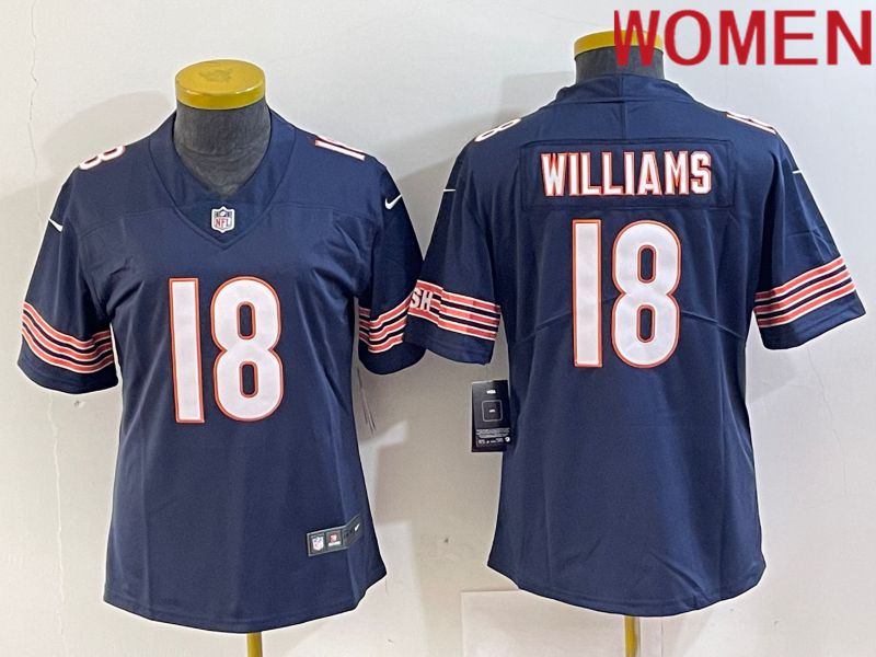 Women Chicago Bears #18 Williams Blue Second generation 2024 Nike Limited NFL Jersey style 1